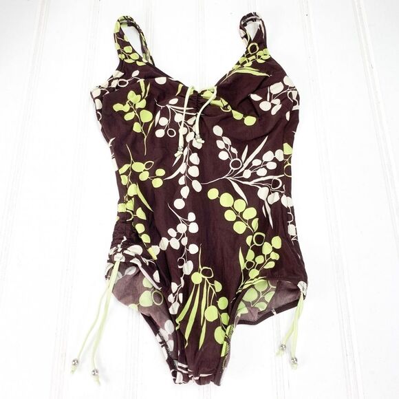 Fantasie Womens M Seville Underwire Bra One Piece Swimsuit Floral Brown Green - Picture 2 of 7